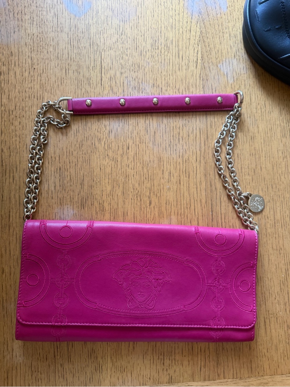 Versace Hot Pink Leather Medusa Chain-Handle Clutch - Picture 1 of 10